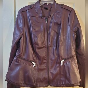 G.I.L.I faux leather double peplum jacket size 18W burgundy